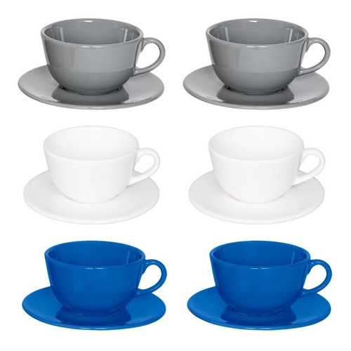 Set X6 Tazas Te C/ Plato Unni Ceramica Oxford Varios Colores