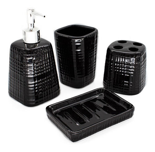 Set De Baño X4 Pzas De Ceramica Jabonera Dispenser Vaso Moda