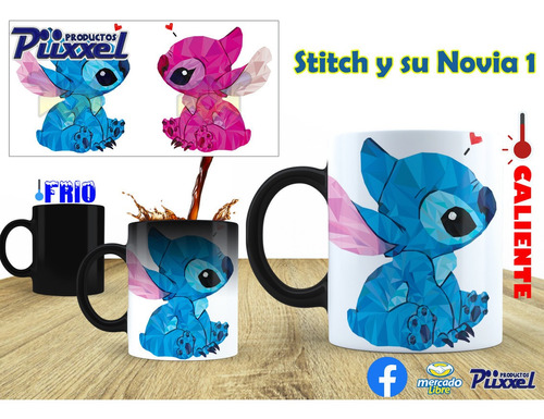 Taza Mágica Modelo Stitch Y Su Novia Personalizable