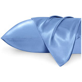 Fundas Para Almohada De Saten Color Azul Cielo 50x91cm