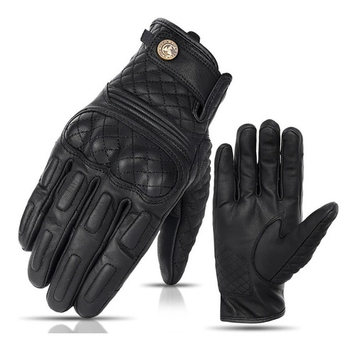 Guantes Motociclista Retro Piel Genuina Protecciones Negro