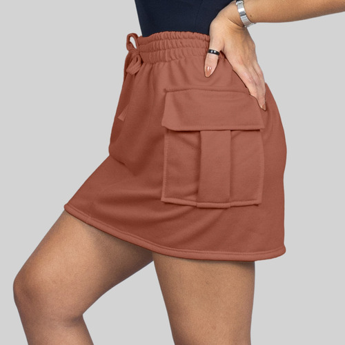 Saia Cargo Feminina Estilosa Cintura Alta Com Bolso Lateral