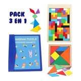 Juego Didactico Madera Tangramm Tetriss Rompecabezas  Pack 3