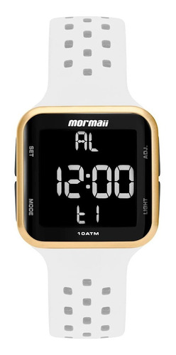 Relógio Unissex Digital Mormaii Branco Dourado Display Lcd