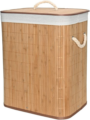 Cesto Roupa Banheiro/lavanderia Bambu Retangular Tampa Mimo