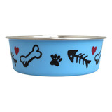 Comedouro Inox Emborrachado P/ Cães/gatos Pequeno Germanhart Cor Azul