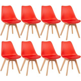 8 Cadeiras Estofada Leda Base Madeira Eames Cozinha Cores Estrutura Da Cadeira Vermelho