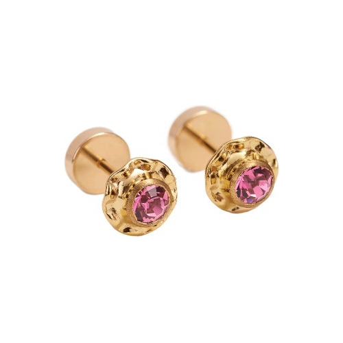 Aros Abridores, Strass Rosa De Oro Macizo 18 Kilates, Stem.