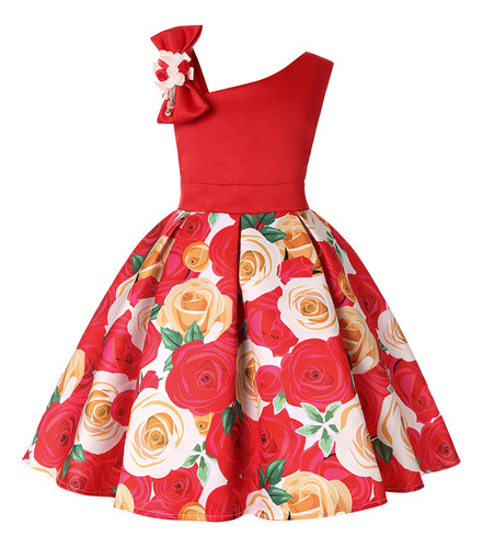 Vestido Con Estampado De Rosas, Falda Para Niñas, Espectácul