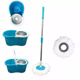 Balde Spin Mop Cabo Cesto Inox Giratório Esfregão 7 Refil