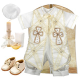 Ropon Traje De Bautizo Niño + Kit Vela + Zapatos + Calcetin