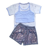 Conjunto Luxo Blusa Estrelinha+ Short Paetê De 2 A 10 Anos