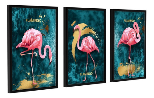 Quadros Decoração Parede Trio Quarto Sala Varanda Flamingos
