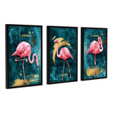 Quadros Decoração Parede Trio Quarto Sala Varanda Flamingos