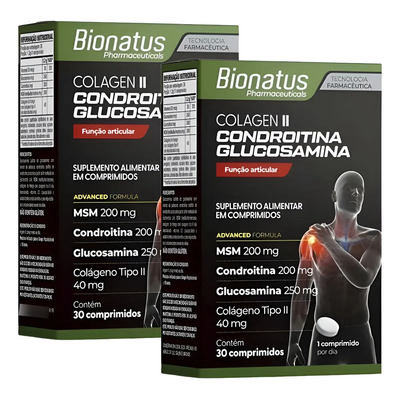 Kit 2x Colagen Ii Condroitina + Glucosamina Bionatus 30 Comp | Frete grátis