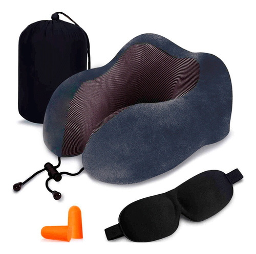 Almohada De Viaje Viscoelástica Cervical + Accesorios Azul