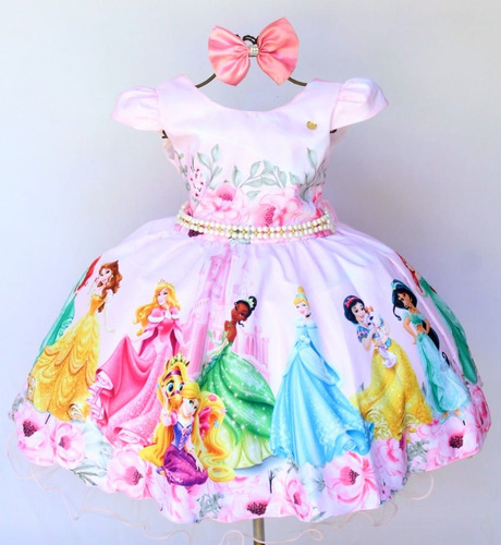 Vestido Infantil Temático Princesas Disney + Tiara