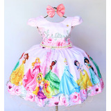 Vestido Infantil Temático Princesas Disney + Tiara