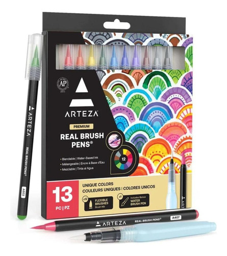 Set 12 Brush Pen Colores Dibujo Plumón Punta Pincel Arteza
