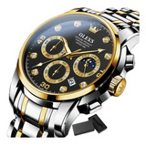 Reloj Cronógrafo De Cuarzo Inoxidable De Lujo Olevs Color Del Fondo Silver Golden Black
