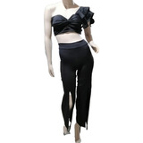 Conjunto De Pantalon Con Aberturas Y Croptop De Bolero Mujer