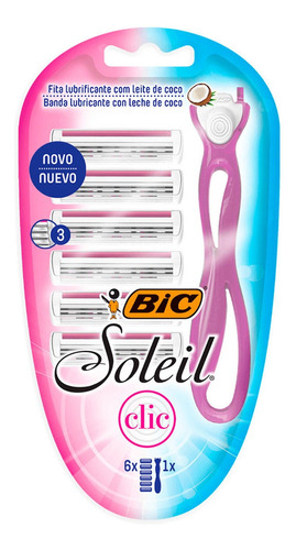 Máquina De Afeitar Bic Soleil Clic 1 Mango + 6 Cartuchos
