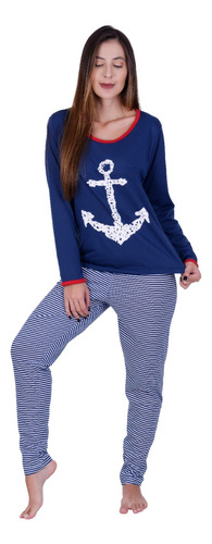 Pijama De Frio Estampado Feminino Calça Blusa Manga