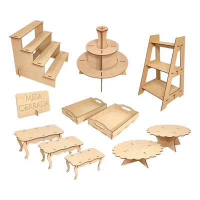 Kit Mesa De Dulces Candybar En Mdf Muebles Para Cupcakes P4 - Mdf Natural