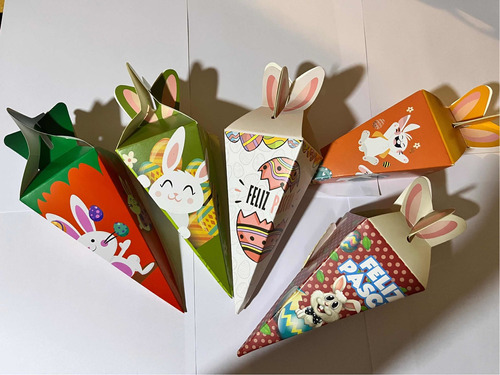 Set 12 Cajas Cartón Diseños Conejo Pascua Dulces Chocolate