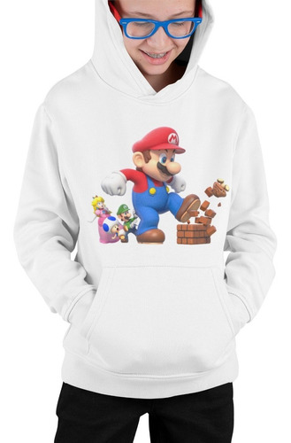 Poleron Infantil Mario Bros Game Super Estampado Unisex Niños Algodon