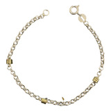 Pulsera Plata 925 Y Oro Rolo 3mm Maciza