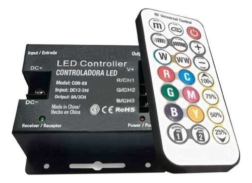 Controladora Rgb Con Control Remoto Rf 12-24v Para Tira Led