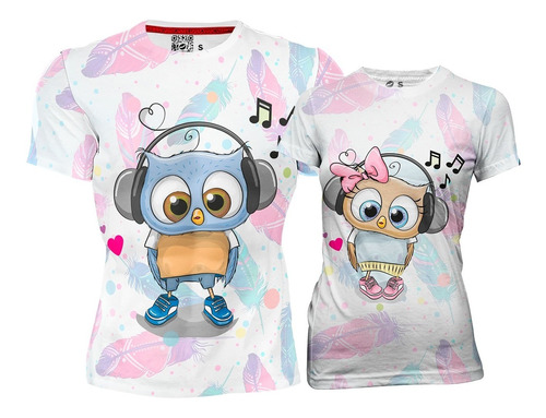 Playera Full Print San Valentín Búhos Audífonos Pareja Music