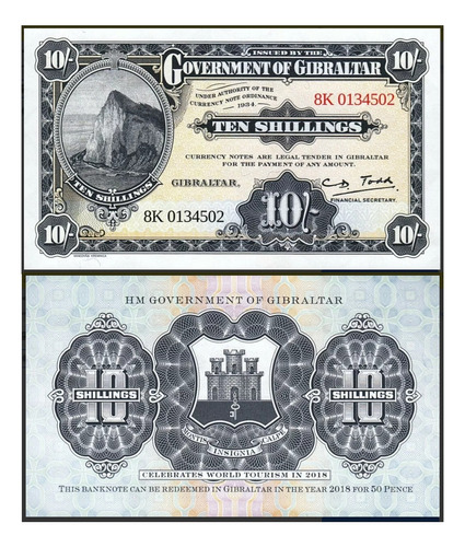 Grr-billete De Gibraltar 10 Shillings 2018