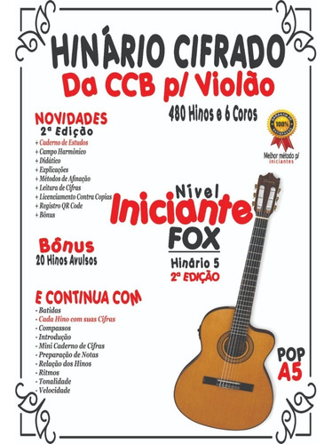 Hinário Cifras Ccb Violão A5 17x21x3cm Colorido 480hi Md Fox