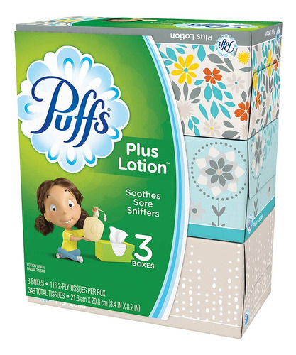 Puffs Puffs Plus Locin Pauelos Faciales, 3 Cajas Familiares,