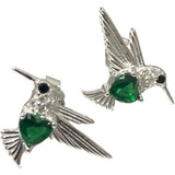 Par Aros  Colibri Picaflor De Plata 925 Engarzado En Cubic 