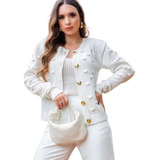 Casaquinho Feminino De Tricô Cardigan Ponto Pipoca Com Botoe