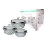 Cacerola Olla Enlozada Decoradas Set X3 C/ Tapa Vidrio