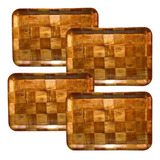 Set X4 Bandejas Rectangulares Damero Madera Laminada 30x40cm