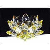 Castiçal De Vidro Flor De Lotus Cristal Artificial Cor Amarelo