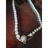 Collar Perlas Cultivadas 8m 72cm Broche Oro Amarillo Años 50
