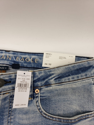 Jeans American Eagle Slim Straight Men Azul Roto