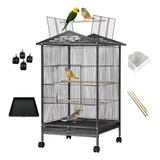 Jaula Grande Metal Para Canario Loro Pájaros Con Ruedas 86cm