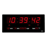 Reloj Led Digital Grande Temperatura Con Pila De Emergencia Color De La Estructura Negro