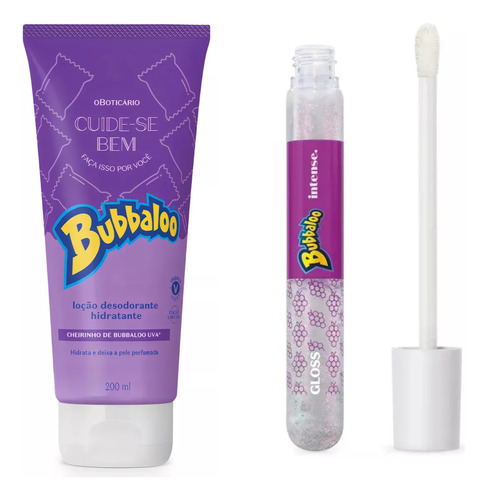 Combo Bubbaloo Uva: Gloss 5ml + Loção Corporal 200ml