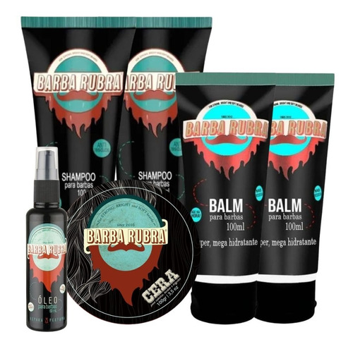 Kit De Barba Rubra Com 1 Óleo + 2 Shampoo + 2 Balm + 1 Cera