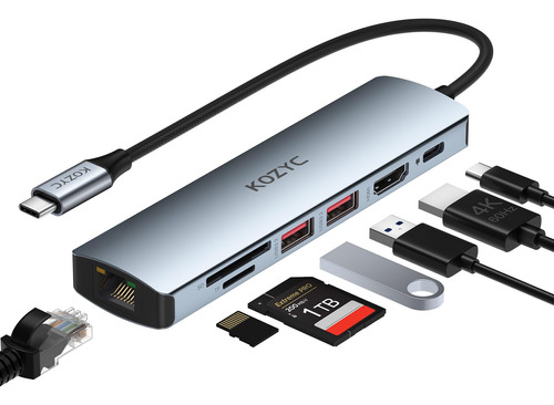 Adaptador Multipuerto Ethernet Usb C, Concentrador Usb C 7 E