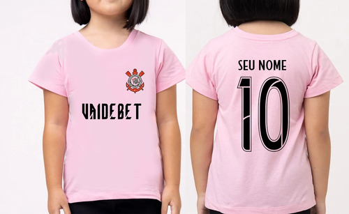 Camisa Camiseta Corinthians Rosa Com Nome Personalizado  !!