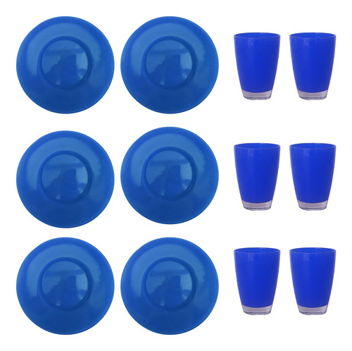 Set 6 Platos Playos Gema + 6 Vasos Pampa Vidrio Color Pleno